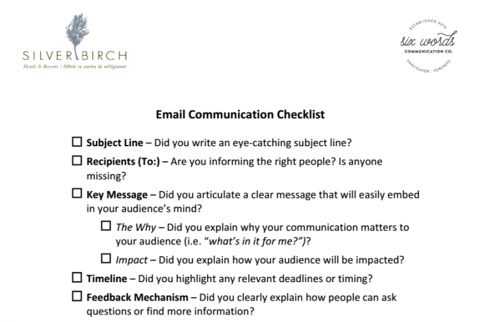 Email Communication Checklist - six words communication - Six Words ...