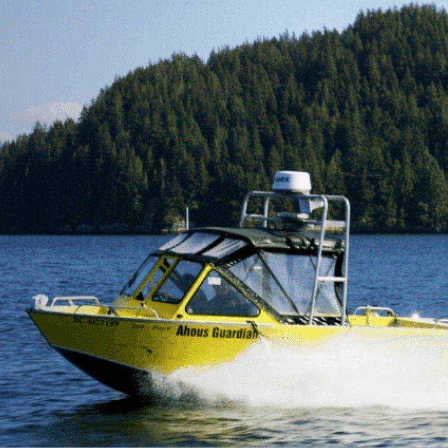 Yellow boat on the westcoast out at sea