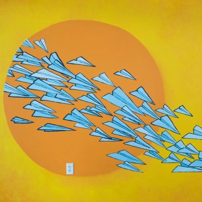 Paper planes illustration flying in a group